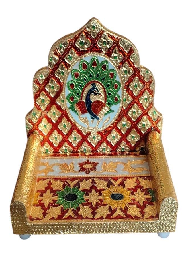 OPPILLA خشبية Meenakari Laddu Gopal سنغاسان قابلة للطي لمعبد المنزل، 15.2 سم × 10.1 سم - Image 1